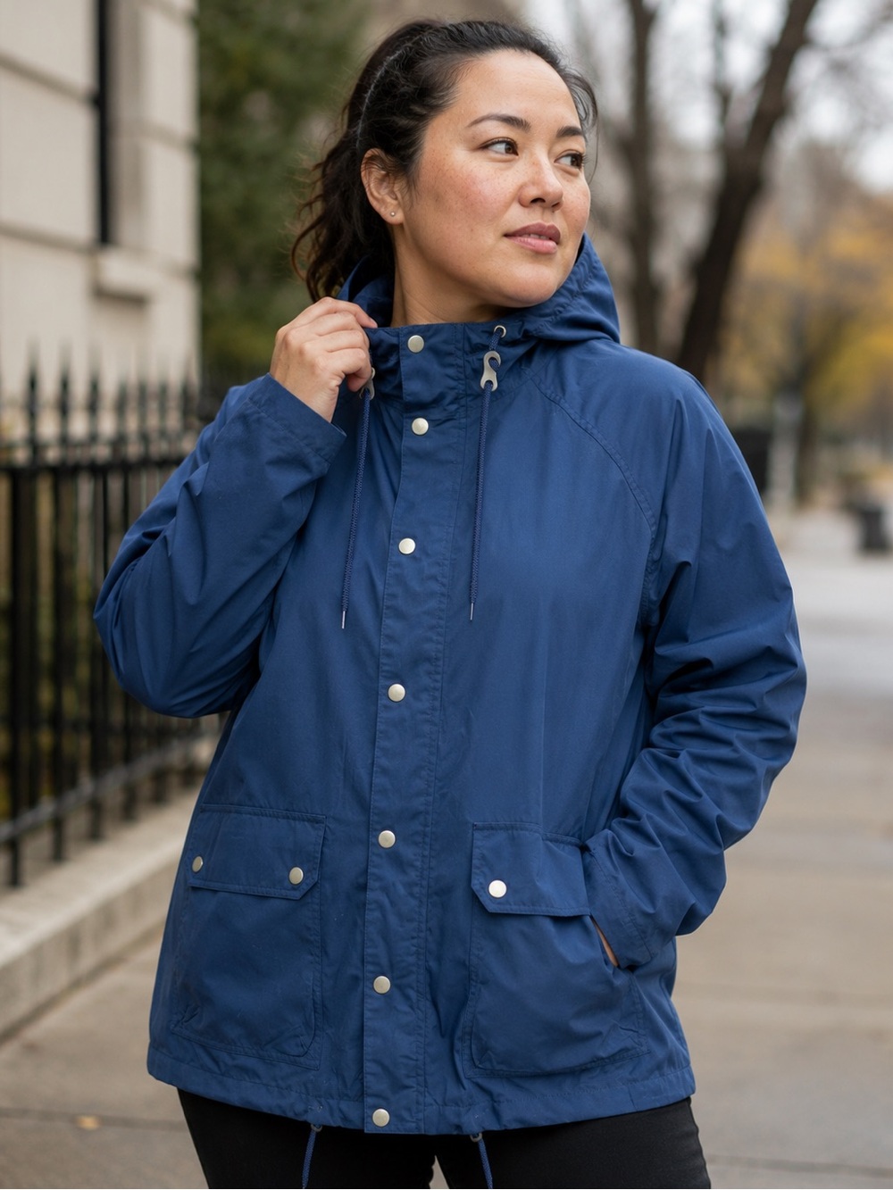 Old Navy Heritage Ink Blue Hooded Anorak Jacket Women XL
